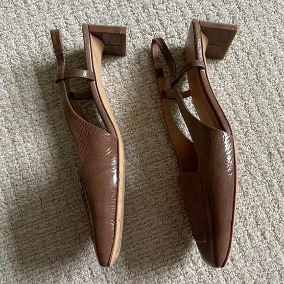 Mansur Gavriel Brown Leather Slingback Heels - Picture 2 of 5